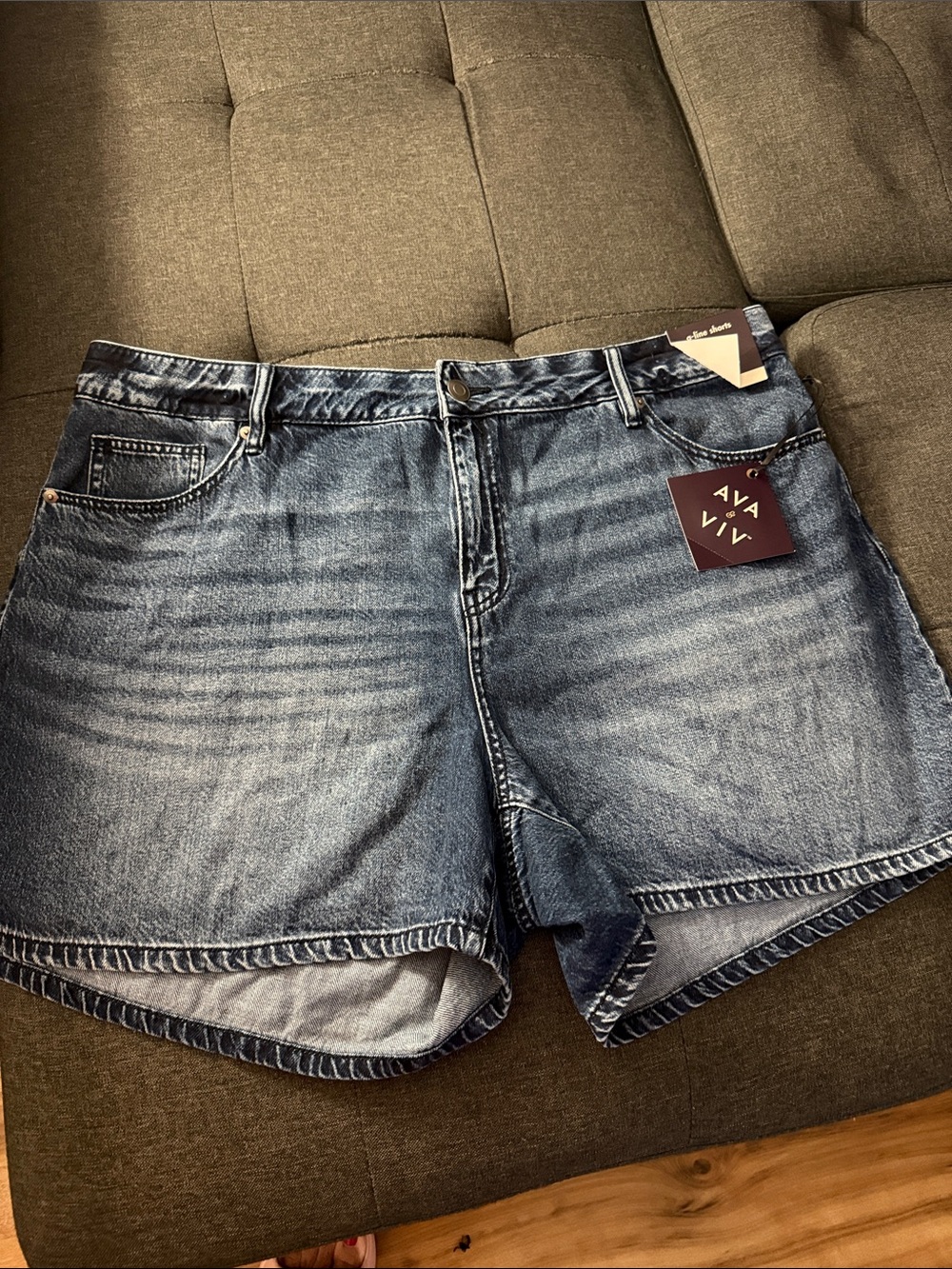 Ava & Viv Distressed High-Rise Blue Denim Shorts